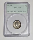 (LD) 1928 10C Mercury Full Bands MS65FB Rattler Holder