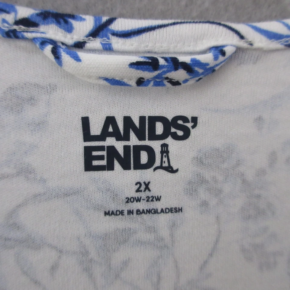 Camisón Lands End Plus 2X Azul Floral Estampado de Pájaros Enclavamiento Manga Larga Vacaciones Foto 4 de 4