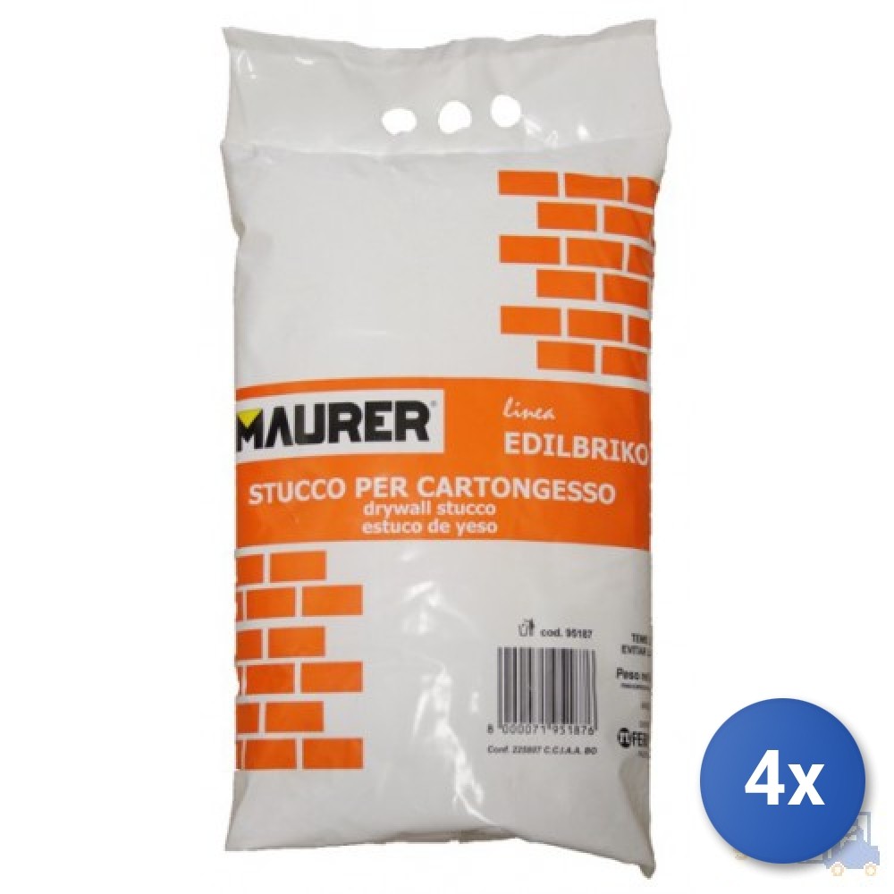 Soluzione Crepe Cartongesso: 4x Stucco in Polvere Maurer Edilbriko 5kg