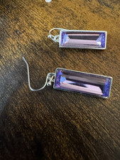 Silver Tone Dangle Drop Earrings Purple Bague...