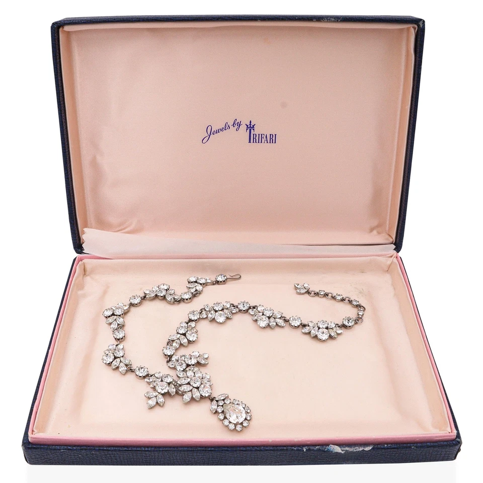 Vintage Schoffel Rhinestone Floral Motif Statement Necklace - Image 4 of 4