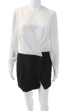 Halston Womens Color Block Long Sleeve Mini A-Line Dress White Black Size 2