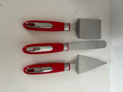 NWOT Set of 3 kitchen utensils Red handles spreader cake / pie server & spatula