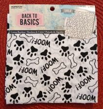 Back to Basics Black and White "Woof" Bandana - 100 Cotton - 22" x 22" - NWT