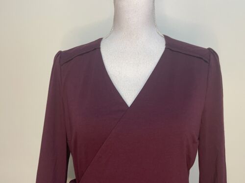 Modcloth Size Large Wrap Belted Maroon Dress Pockets Knit 3/4 Sleeve Career - Picture 3 of 13