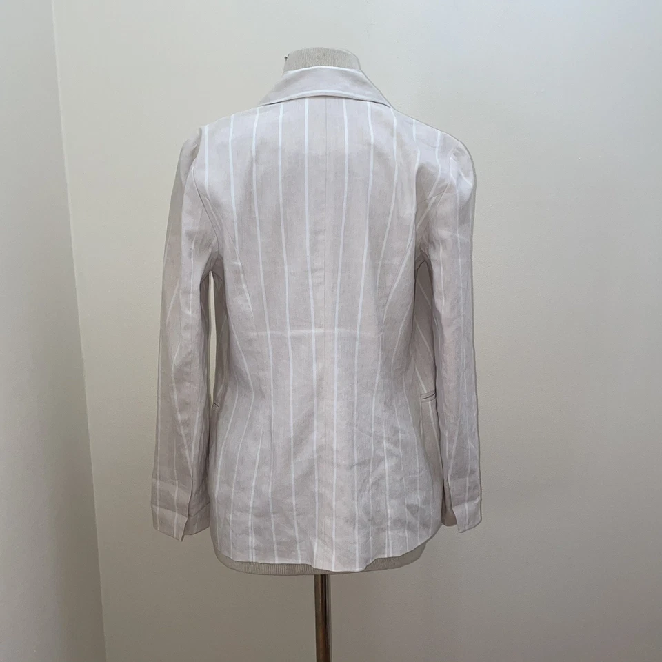 Blazer Leith a Rayas Beige/Blanco Doble Pecho Mezcla de Lino Talla Pequeña/Mediana Foto 3 de 4