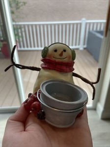Vintage Hallmark Jan Karon Snowman Tea Light Candle Holder Figurine Darling