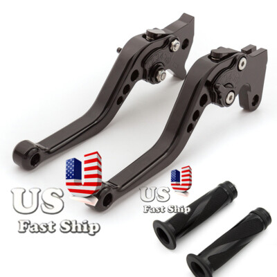 CNC Black Short Brake Clutch Lever w/Handlebar Grip For BMW G310R 2018 2017 Set