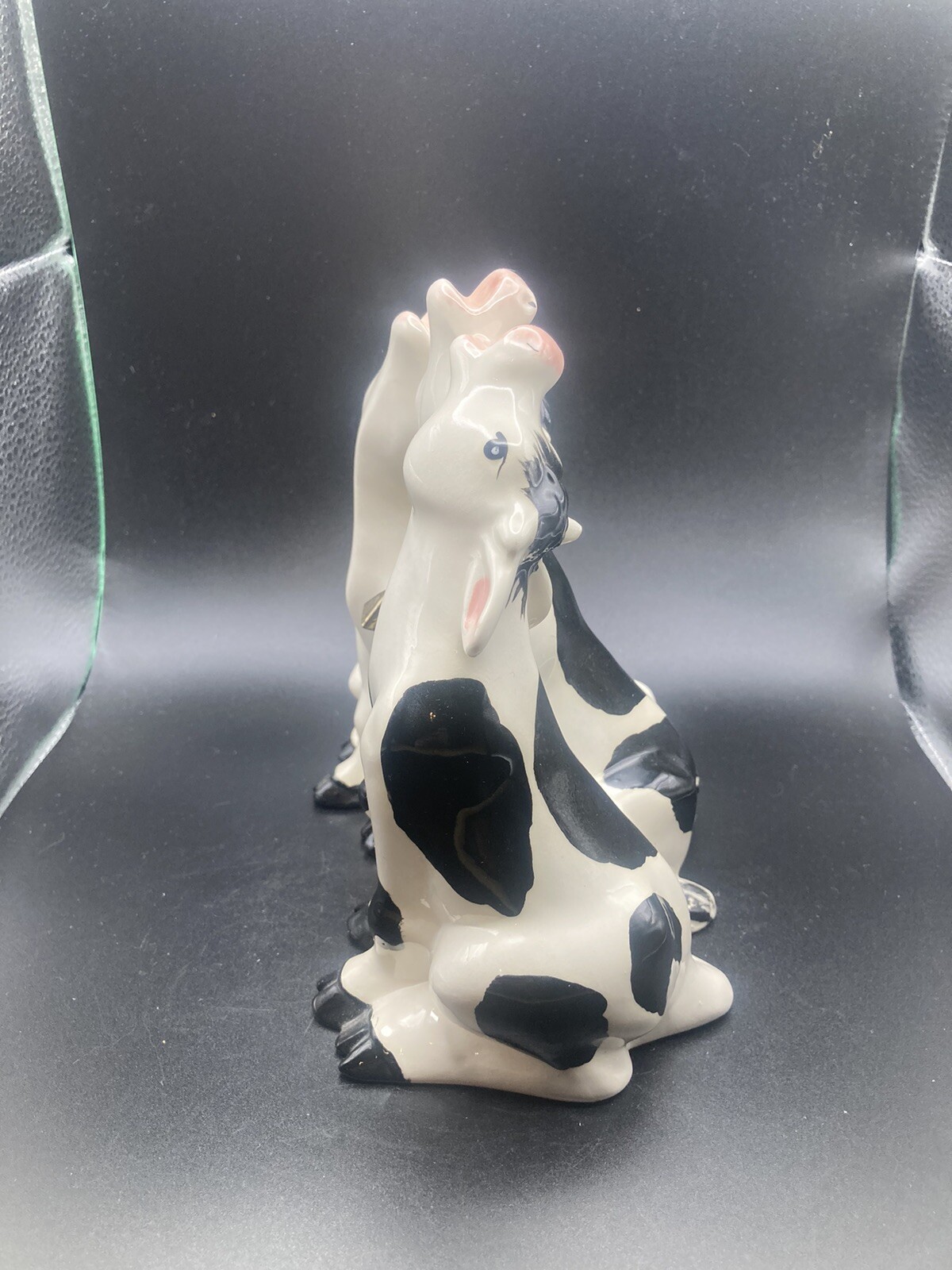 Vintage Hand Painted Ceramic Figurine 3 Singing COWS 7 Inch Farm Animal Decor Falak Tayyeb