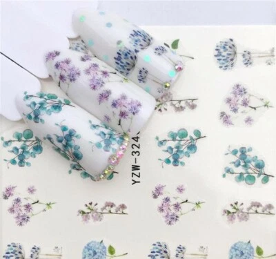 Nail Art Water Decals Transfers Stickers Spring Summer Flowers Floral Fern 3240