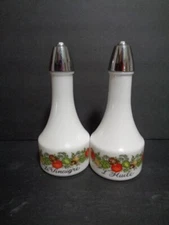 Vintage Gemco Corning Ware Spice of Life Oil & Vinegar Milk Glass Cruets