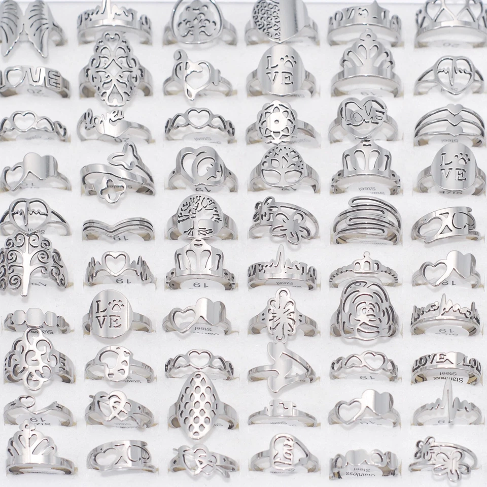 50 estilos mezcla anillos de acero inoxidable mujeres hombres boda fiesta regalo accesorios a granel Foto 2 de 4