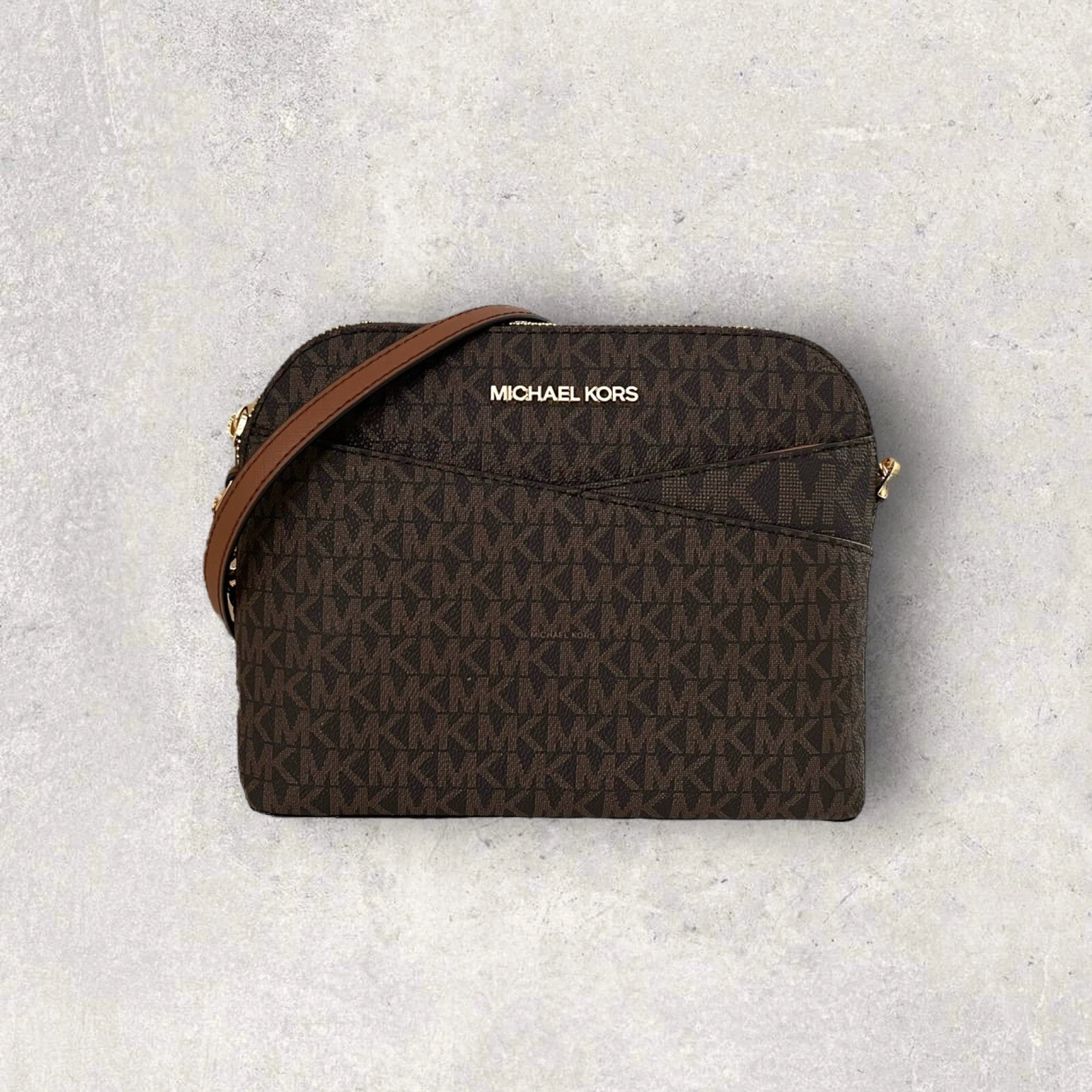 Borsa a cupola Michael Kors MK borsa crossbody borsa a tracolla jet set travel marrone NUOVA