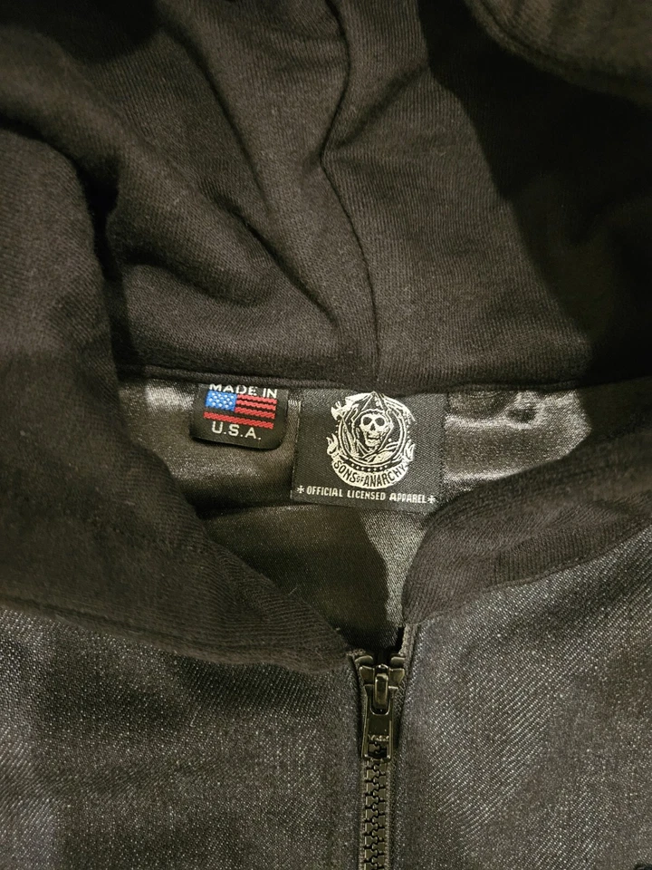 Sons Of Anarchy SOA Denim Jacket Men Size S Blue Biker Hoodie Road Gear - Image 4 of 4