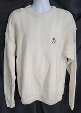 Chaps Ralph Lauren Hand Framed Cotton Sweater Herringbone Off White Vtg 90s