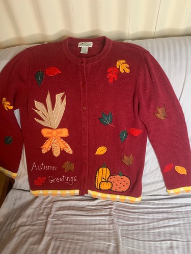 The Quacker Factory Herbst Herbst Vintage Pullover Gr. Small Blätter, Kürbisse