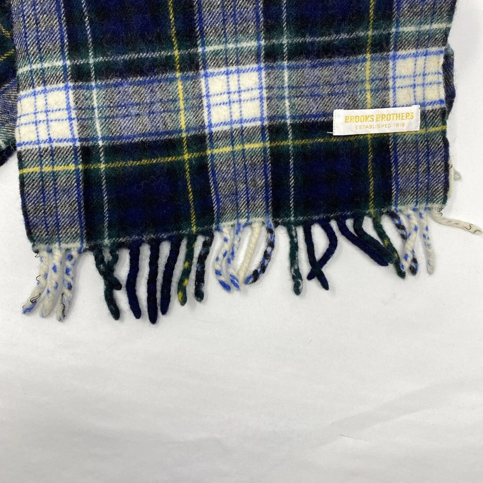 Brooks Brothers 羊毛围巾海军蓝绿色格子 50 英寸 x 10 英寸无孔或障碍状况良好 — 第 4/4 张图片