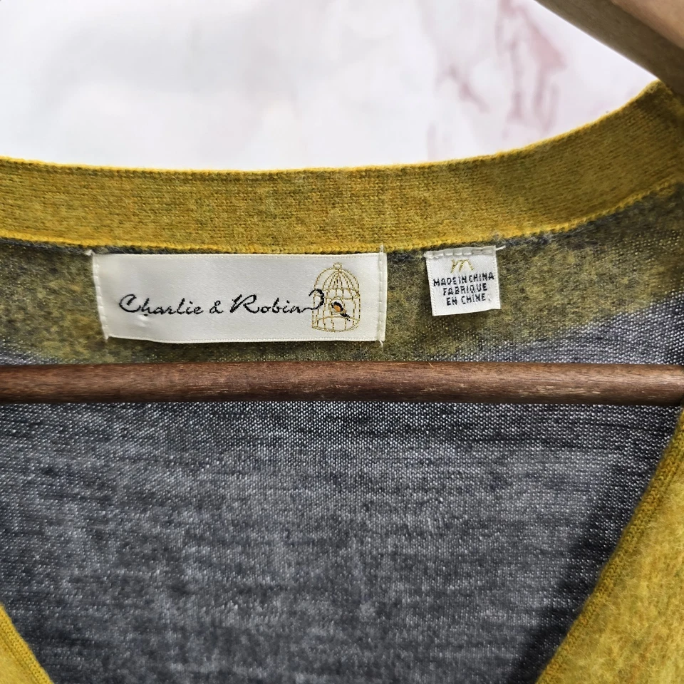 Женский свитер Anthropologie средний серый желтый шерстяной кардиган Charlie Robin - Изображение 3 из 4