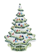 Blue Rose Polish Pottery Green Christmas Tree Luminary