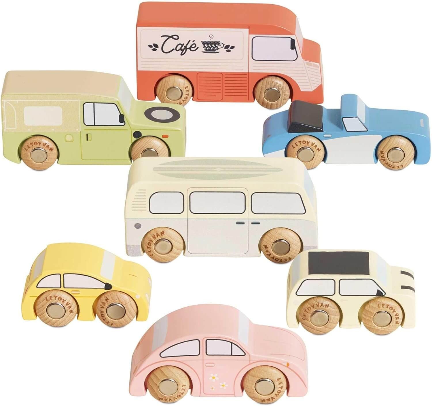Le Toy Van Vintage Toy Car Set of 7 FSC Wood Miniature Vehicles for Children - Image 2