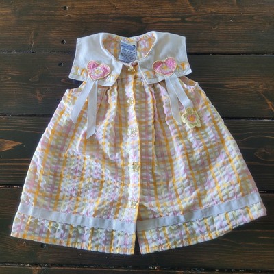 Vintage Y2K Pink Yellow Plaid Sailor Collar 18 M Dress Flower Buttons Thomas