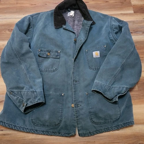Vintage 90s Carhartt Chore Jacket 2XL Green CB1043 USA Blanket Lined 1997 - product listing photo