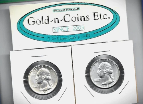 2-SILVER WASHINGTON QUARTERS- MINT BU 1954D & MINT BU 1957P BEAUTIES! Free S&H!!