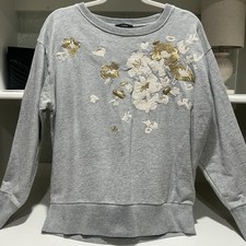 J. Crew Gray Floral Metallic Embroidered Sweatshirt Size Medium 100 Cotton EUC