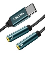 LOKUKA USB C to 2 TRS 3.5mm Headphone Mic Splitter Adapter, 4 FT, Jade Green