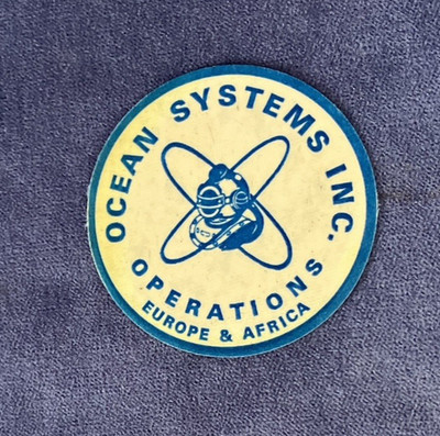VINTAGE Ocean Systems Inc. Eur. & Afr. Deep Sea Diver Sticker - Luggage Tag - 3''
