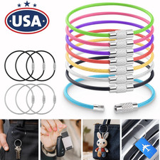 10  Stainless Steel Wire Keychains Cable Key Rings Loop Screw Lock Outdoor 6" US