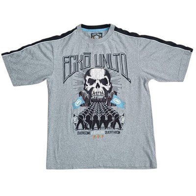 Vintage Y2K Ecko Unltd Skull Revolution T-Shirt Herren M grau bestickt