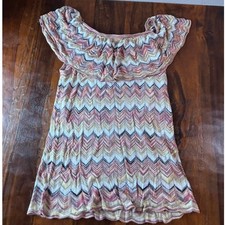 White House Black Market Pink Chevron Off Shoulder Ruffle Knit Top Medium 801488