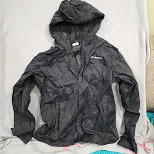 Columbia Mens Black Lightweight Hooded Windbreaker Rain Jacket Size M Mesh Lined