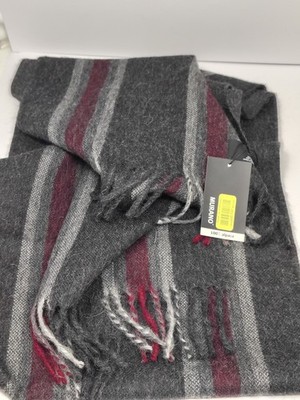 Murano 100% Peruvian Alpaca Scarf Gray Maroon Stripe Career Old Money Luxury DS