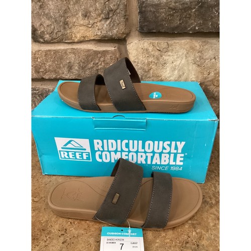 Reef Banded Horizon Brown Double Strap Slide Sandals CJ9337 Womens Size 7 New