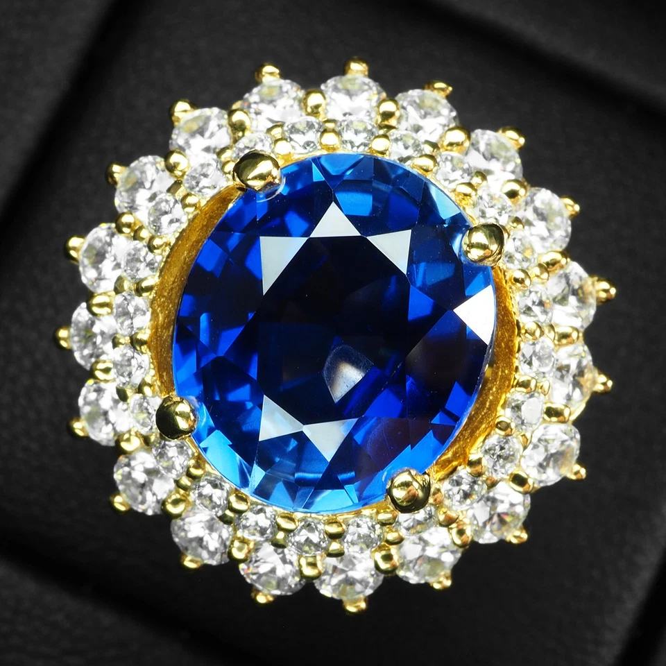 Anillos hechos a mano aterciopelados de plata de ley 925 de 12,70 quilates con zafiro azul real talla 6,25 Foto 2 de 4