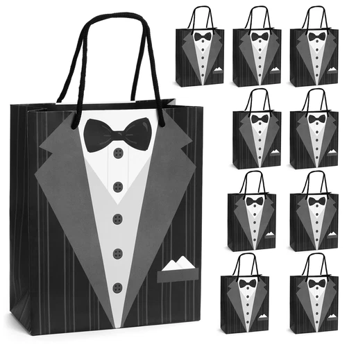 10 Pack Groomsmen Tuxedo Gift Bags for Bachelor Party Gift Favors Celebration