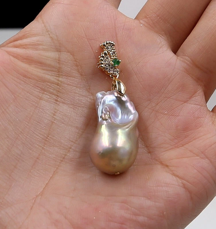 Enorme collar con correa de cuero de perlas barrocas moradas 18 pulgadas regalo impecable P755 Foto 2 de 2