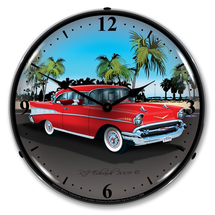 1957 Chevrolet Bel Air, Lighted Backlit LED Wall Clock GM Licensed Free Shipping