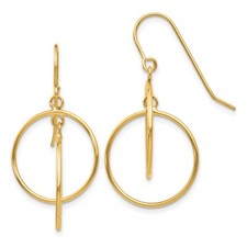 14k Yellow Gold Polished Circles Dangle Earrings 1.4g L-33mm, W-17mm for Mom