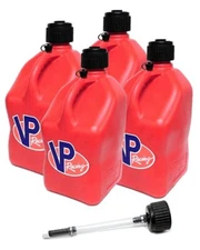 VP Racing 4 Pack Red Square 5 Gallon Racing Fuel Jug Gas Can / Cap & Filler Hose