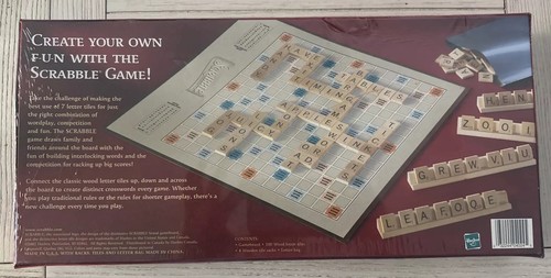 SCRABBLE CROSSWORD TABLE WORD GAME BY PARKER BROTHERS 2001 HASBRO. Wooden Tiles - Picture 2 of 2