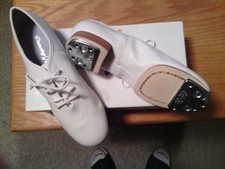 CLOGGING SHOES, NEW, ALL LEATHER, size 8 WHITE SPLIT SOLE WITH BUCK TAPS