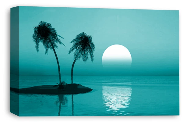 Large Seascape Sunset Love Art Print Blue Grey Framed Beach Canvas Picture - Image 3 of 4