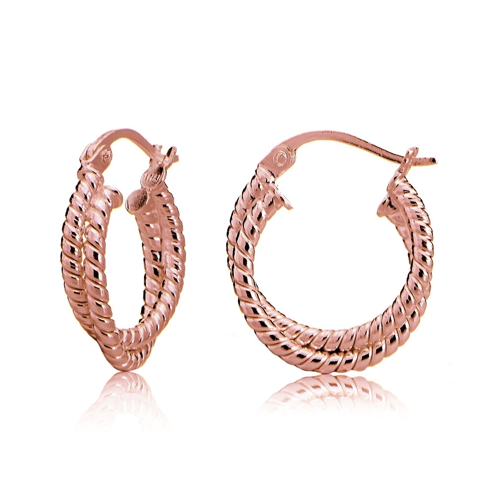 Rose Gold Tone over Sterling Silver Intertwining Rope Hoop