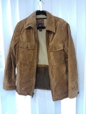 Gap Brown Suede Leather Jacket Blazer Zip-up Long Sleeve Size M #120