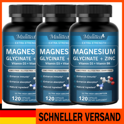 120*3 Magnesium-Glycinat-Zink-Kapseln 500mg, mit Vitamin D3 & Vitamin B6