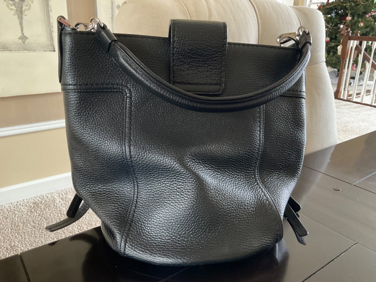 Tod's Black Pebbled Leather Double Strap Bucket Bag with