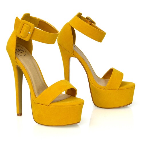Para mujer Correa al tobillo Punta Abierta Damas Stiletto Tacón Alto Plataforma Zapatos de Fiesta Talla - Imagen 22 de 67